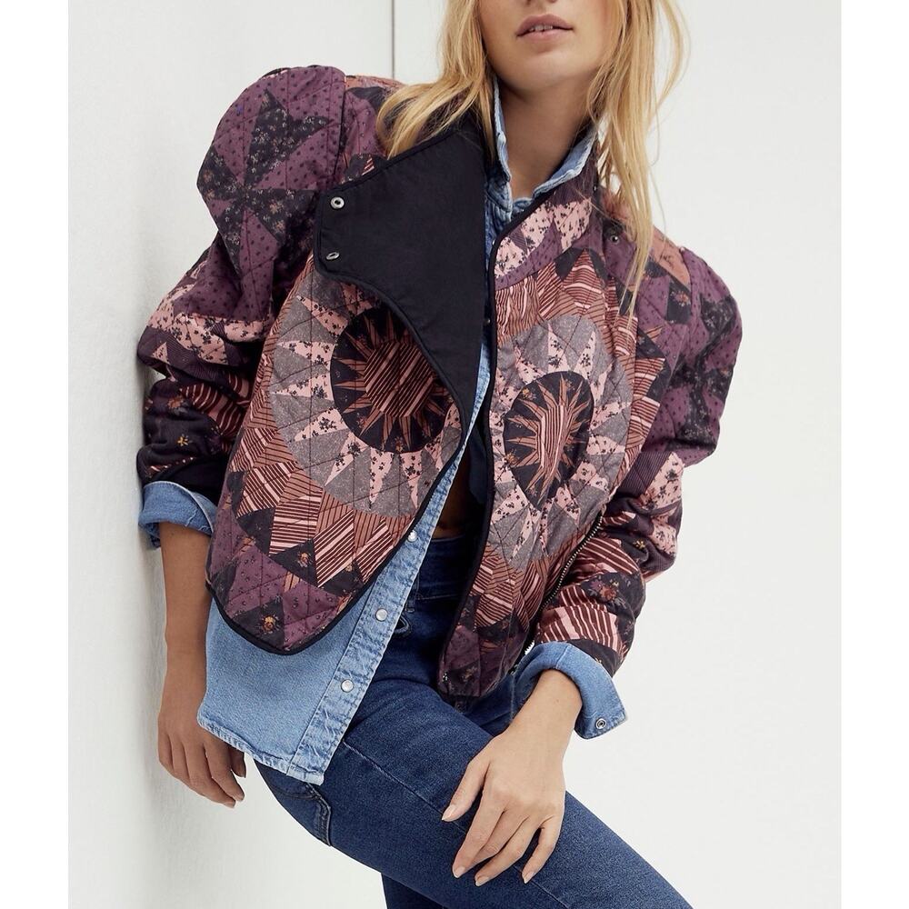 Free People Camile Quilted Cropped Patchwork Jacket Boho S EUC RARE** - Picture 2 of 6